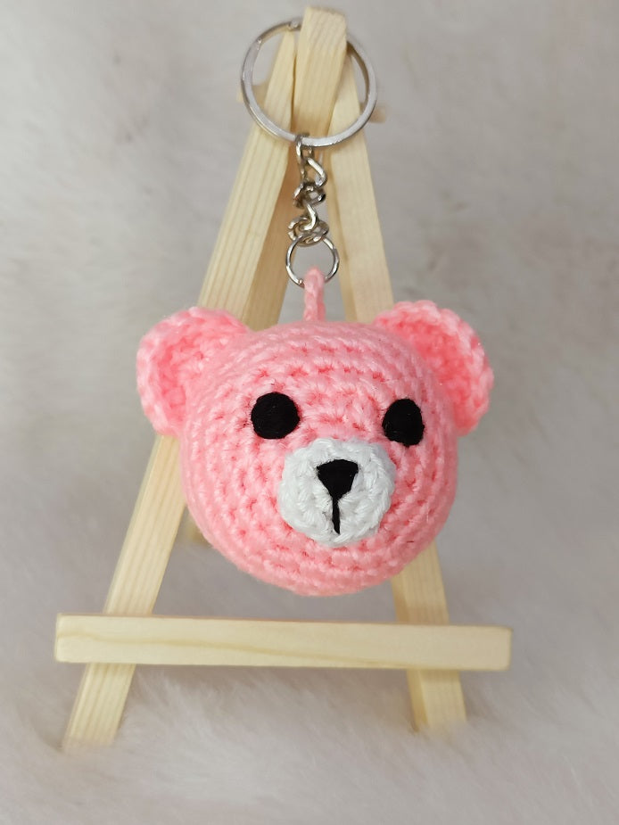 Haute Crafts Handmade Crochet Teddy Bear Keychain (Washable Keychain) Light Pink