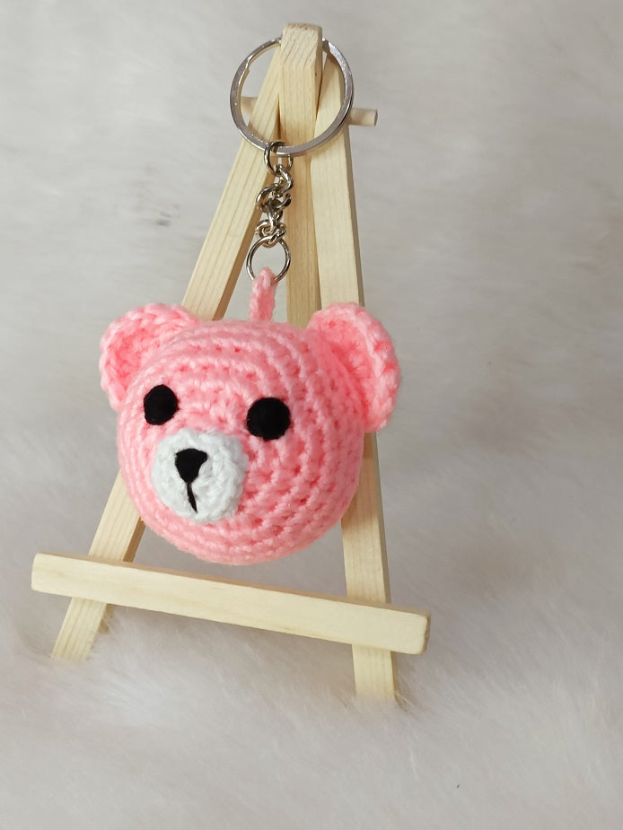 Haute Crafts Handmade Crochet Teddy Bear Keychain (Washable Keychain) Light Pink