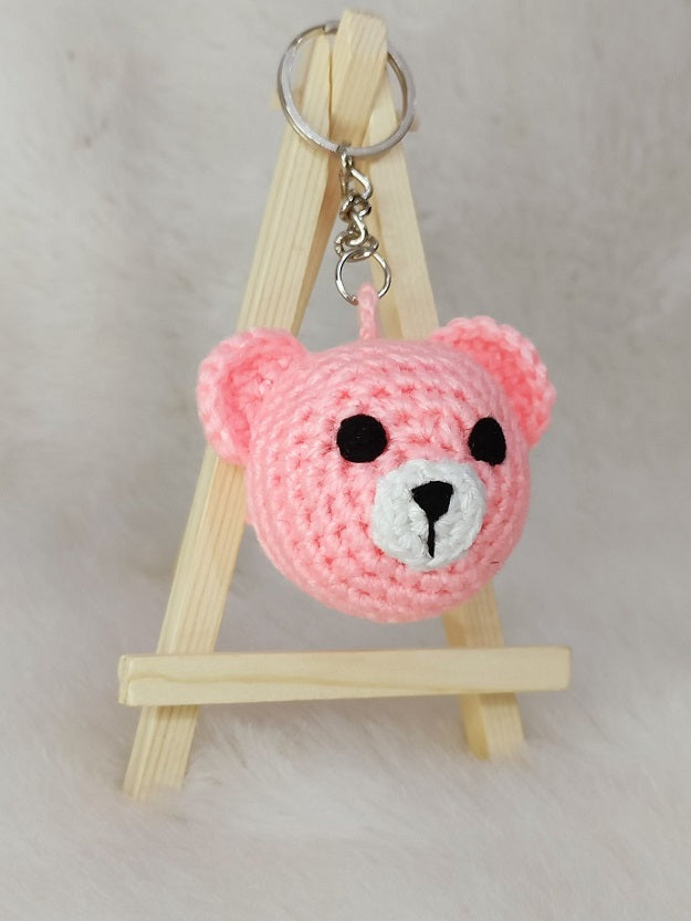 Haute Crafts Handmade Crochet Teddy Bear Keychain (Washable Keychain) Light Pink