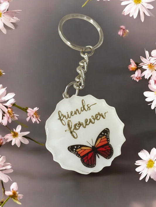 Haute Crafts "Friends Forever" Theme, Resin Alphabet Initial Letter Keychain Key Ring for Women Girls Purse Handbags, Bike, Car Keyring