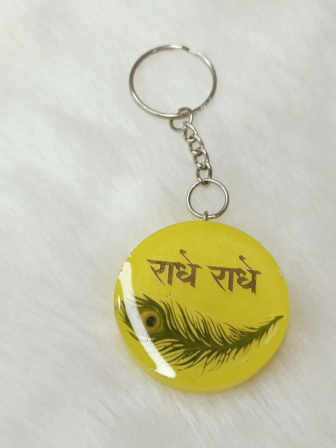 Haute Crafts "Radhe Krishna" Theme Keychain - Resin Alphabet Initial Letter Keychain Key Ring for Women Girls Purse Handbags, Bike, Car Keyring.Home, Small Gifts