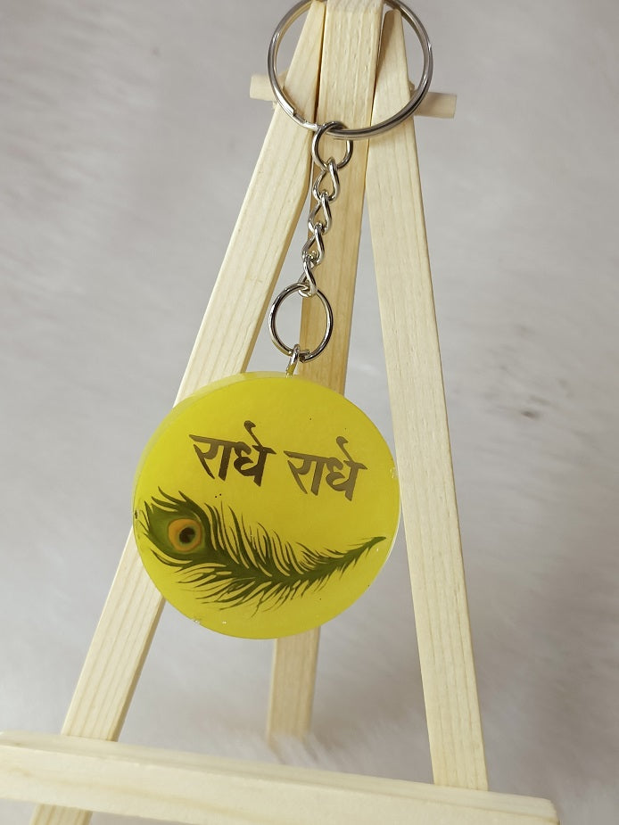 Haute Crafts "Radhe Krishna" Theme Keychain - Resin Alphabet Initial Letter Keychain Key Ring for Women Girls Purse Handbags, Bike, Car Keyring.Home, Small Gifts