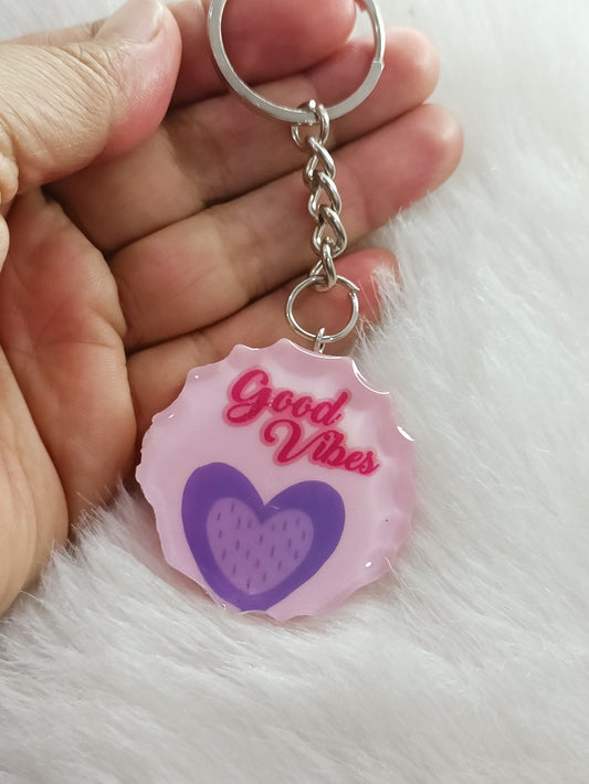 Haute Crafts "Good Vibes" Theme, Resin Alphabet Initial Letter Keychain Key Ring for Women Girls Purse Handbags, Bike, Car Keyring