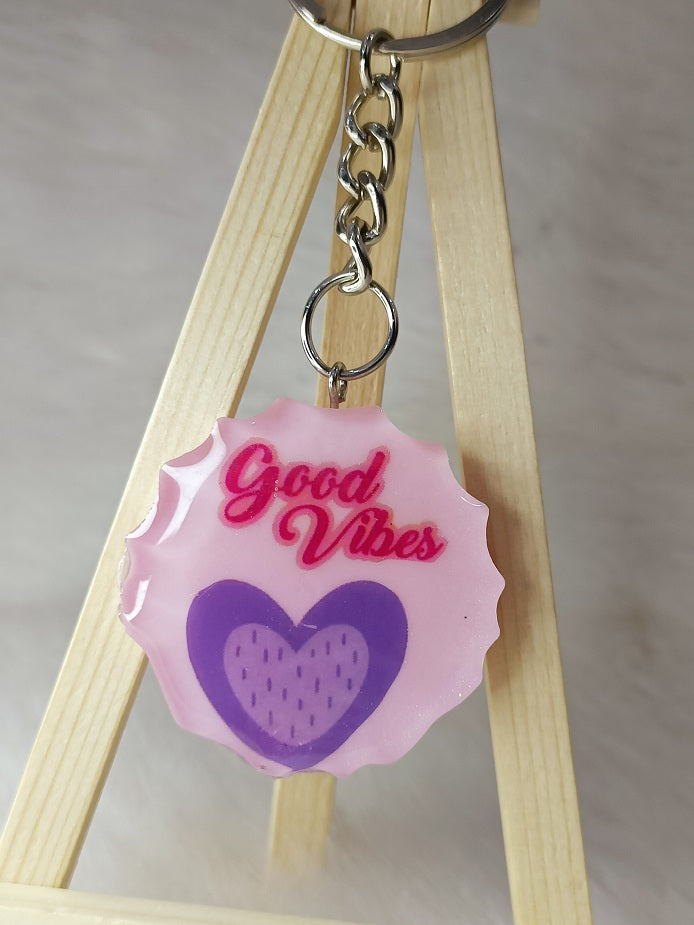 Haute Crafts "Good Vibes" Theme, Resin Alphabet Initial Letter Keychain Key Ring for Women Girls Purse Handbags, Bike, Car Keyring