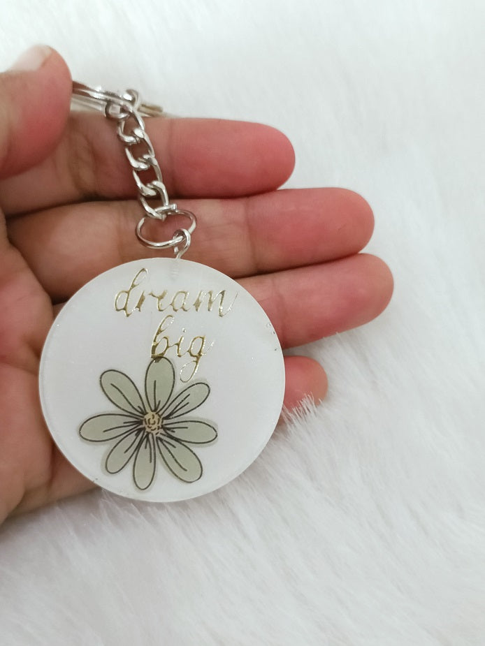 Haute Crafts "Dream Big" Theme Keychain - Resin Alphabet Initial Letter Keychain Key Ring for Women Girls Purse Handbags, Bike, Car Keyring.Home, Small Gifts
