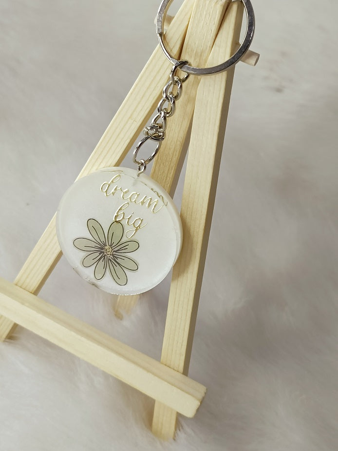 Haute Crafts "Dream Big" Theme Keychain - Resin Alphabet Initial Letter Keychain Key Ring for Women Girls Purse Handbags, Bike, Car Keyring.Home, Small Gifts