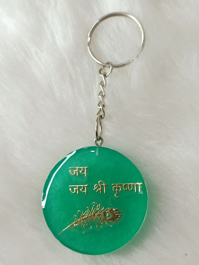 Haute Crafts "Jai Shree Krishna" Theme Keychain - Resin Alphabet Initial Letter Keychain Key Ring for Women Girls Purse Handbags, Bike, Car Keyring.Home, Small Gifts