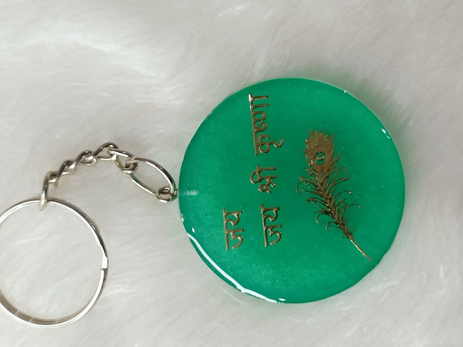 Haute Crafts "Jai Shree Krishna" Theme Keychain - Resin Alphabet Initial Letter Keychain Key Ring for Women Girls Purse Handbags, Bike, Car Keyring.Home, Small Gifts