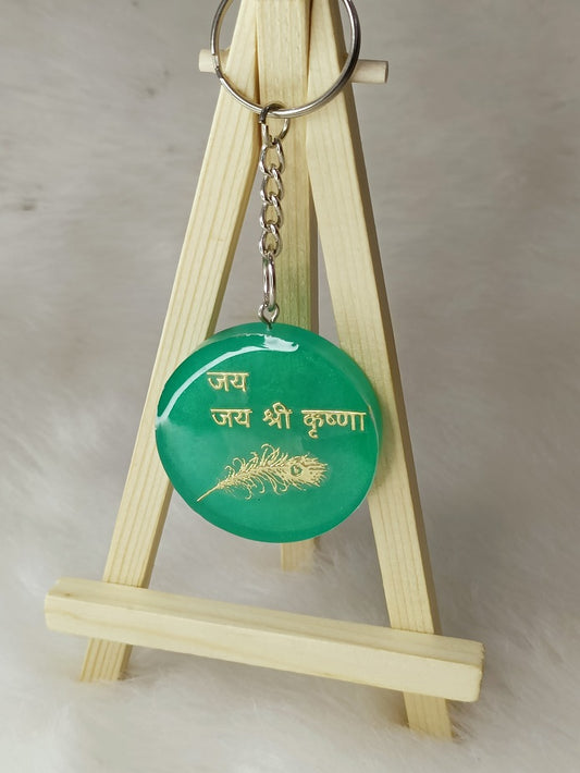 Haute Crafts "Jai Shree Krishna" Theme Keychain - Resin Alphabet Initial Letter Keychain Key Ring for Women Girls Purse Handbags, Bike, Car Keyring.Home, Small Gifts