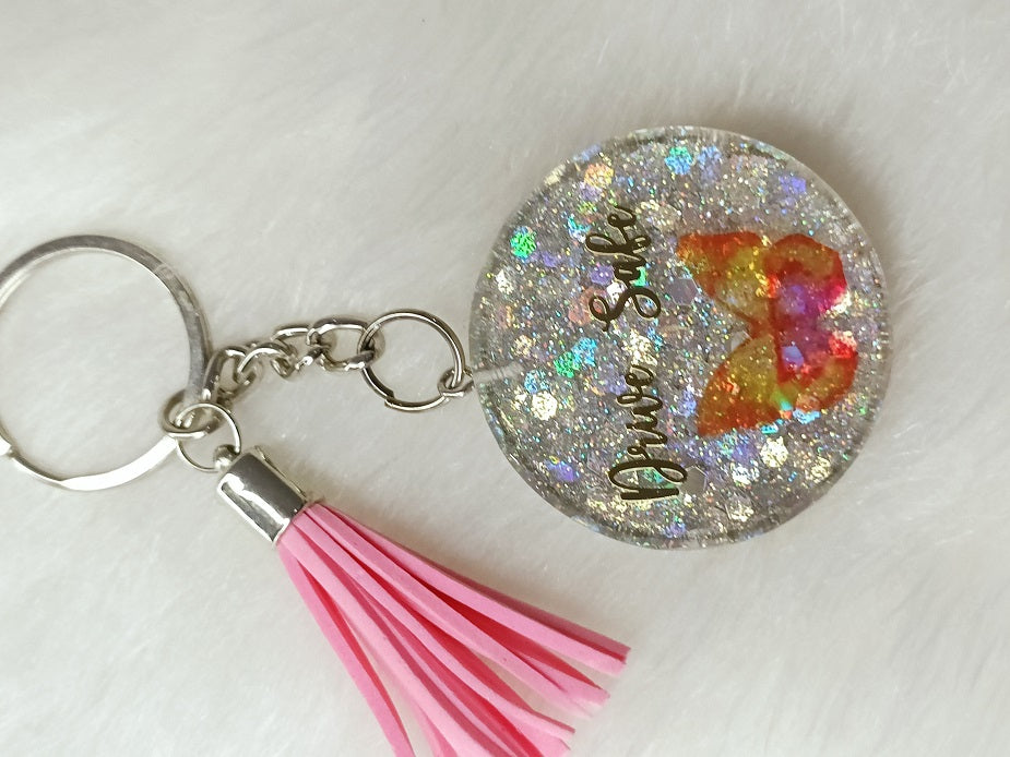 Haute Crafts "Drive Safe" Theme Keychain - Resin Alphabet Initial Letter Keychain Key Ring for Women Girls Purse Handbags, Bike, Car Keyring.Home, Small Gifts