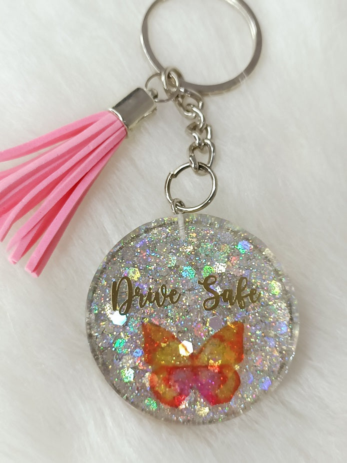 Haute Crafts "Drive Safe" Theme Keychain - Resin Alphabet Initial Letter Keychain Key Ring for Women Girls Purse Handbags, Bike, Car Keyring.Home, Small Gifts
