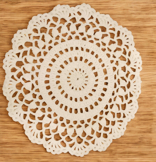 Haute Crafts Handcrafted Crochet Thalposh, Woolen Puja Thali Cover for Temple, Thal Posh Plate Cover (White, 16'' Round)