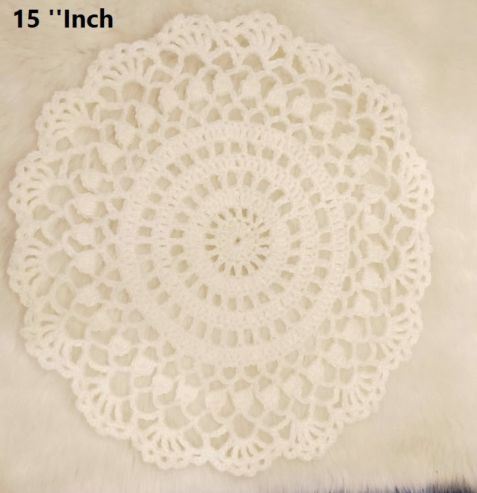 Haute Crafts Handcrafted Crochet Thalposh, Woolen Puja Thali Cover for Temple, Thal Posh Plate Cover (White, 16'' Round)