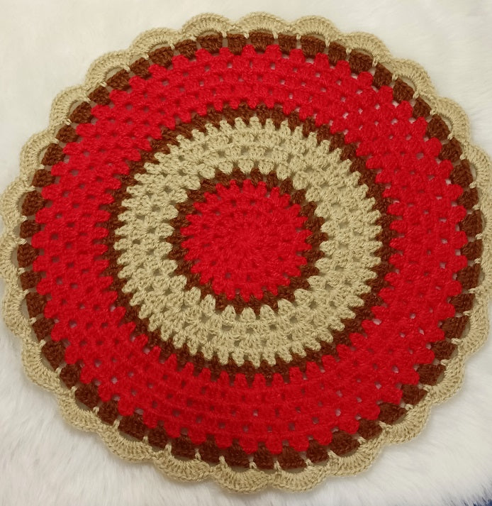 Haute Crafts Handcrafted Crochet Thalposh, Woolen Puja Thali Cover for Temple, Thal Posh Plate Cover (Multicolor, 16'' Round)
