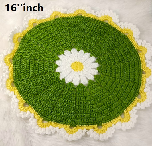 Haute Crafts Handcrafted Crochet Thalposh, Woolen Puja Thali Cover for Temple, Thal Posh Plate Cover (Multicolor, 16'' Round)