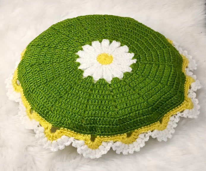 Haute Crafts Handcrafted Crochet Thalposh, Woolen Puja Thali Cover for Temple, Thal Posh Plate Cover (Multicolor, 16'' Round)