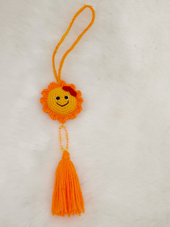 Haute Crafts Handmade Crochet Cute Smiling Sun Car/Window Hanging /Keychain (Washable Keychain)