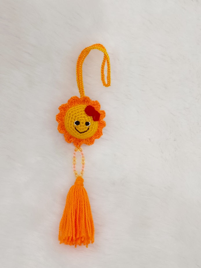 Haute Crafts Handmade Crochet Cute Smiling Sun Car/Window Hanging /Keychain (Washable Keychain)