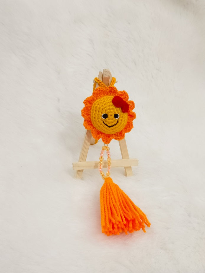 Haute Crafts Handmade Crochet Cute Smiling Sun Car/Window Hanging /Keychain (Washable Keychain)