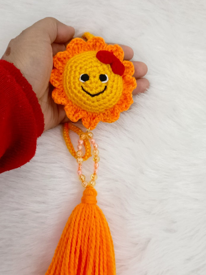 Haute Crafts Handmade Crochet Cute Smiling Sun Car/Window Hanging /Keychain (Washable Keychain)