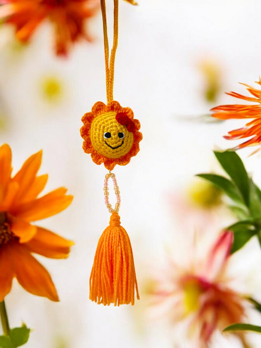 Haute Crafts Handmade Crochet Cute Smiling Sun Car/Window Hanging /Keychain (Washable Keychain)