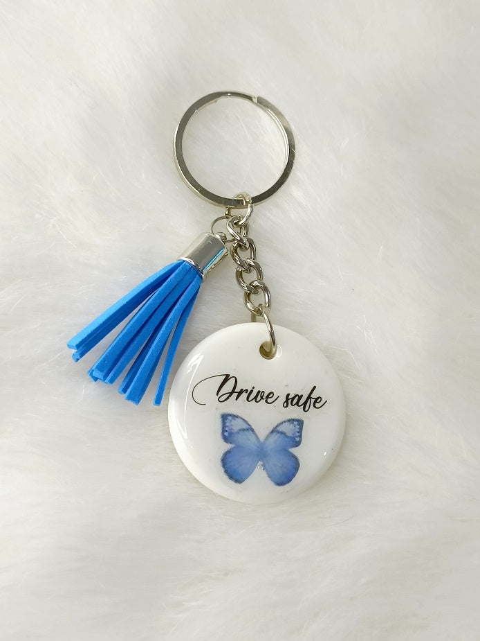 Haute Crafts "Drive Safe" Theme Keychain - Resin Alphabet Initial Letter Keychain Key Ring for Women Girls Purse Handbags, Bike, Car Keyring.Home, Small Gifts