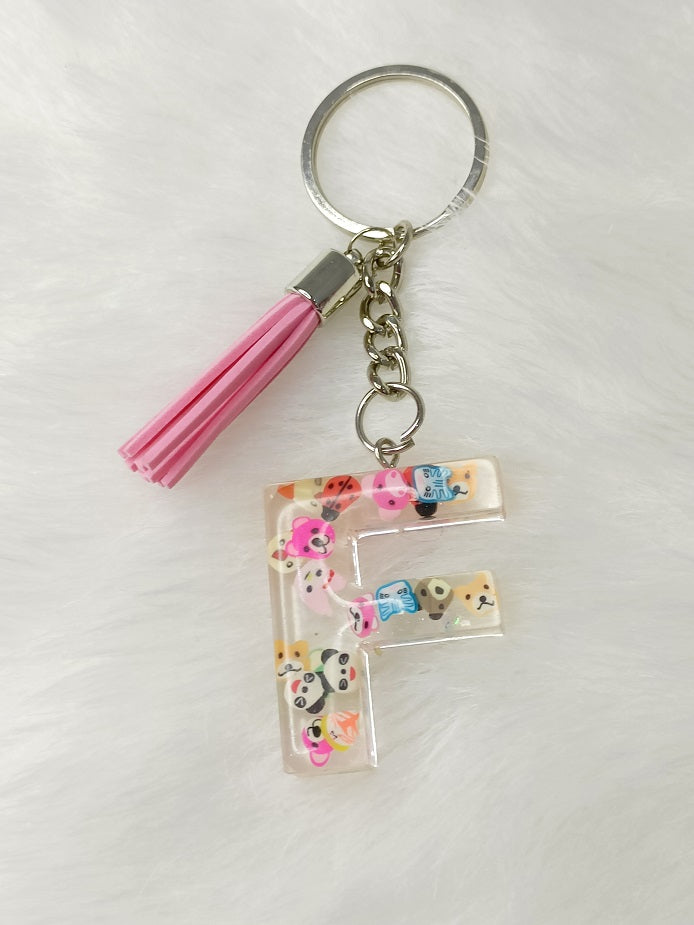 Haute Crafts Teddy Bear Theme ("F")- with Tassel, Resin Alphabet Initial Letter Keychain Key Ring for Women Girls Purse Handbags, Bike, Car Keyring ("F")