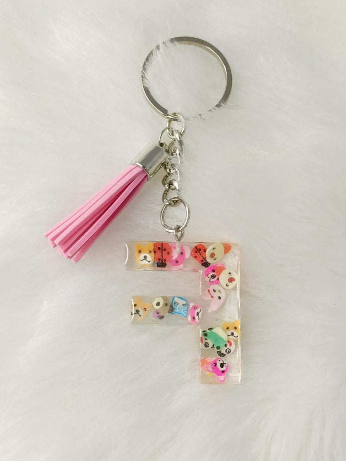 Haute Crafts Teddy Bear Theme ("F")- with Tassel, Resin Alphabet Initial Letter Keychain Key Ring for Women Girls Purse Handbags, Bike, Car Keyring ("F")
