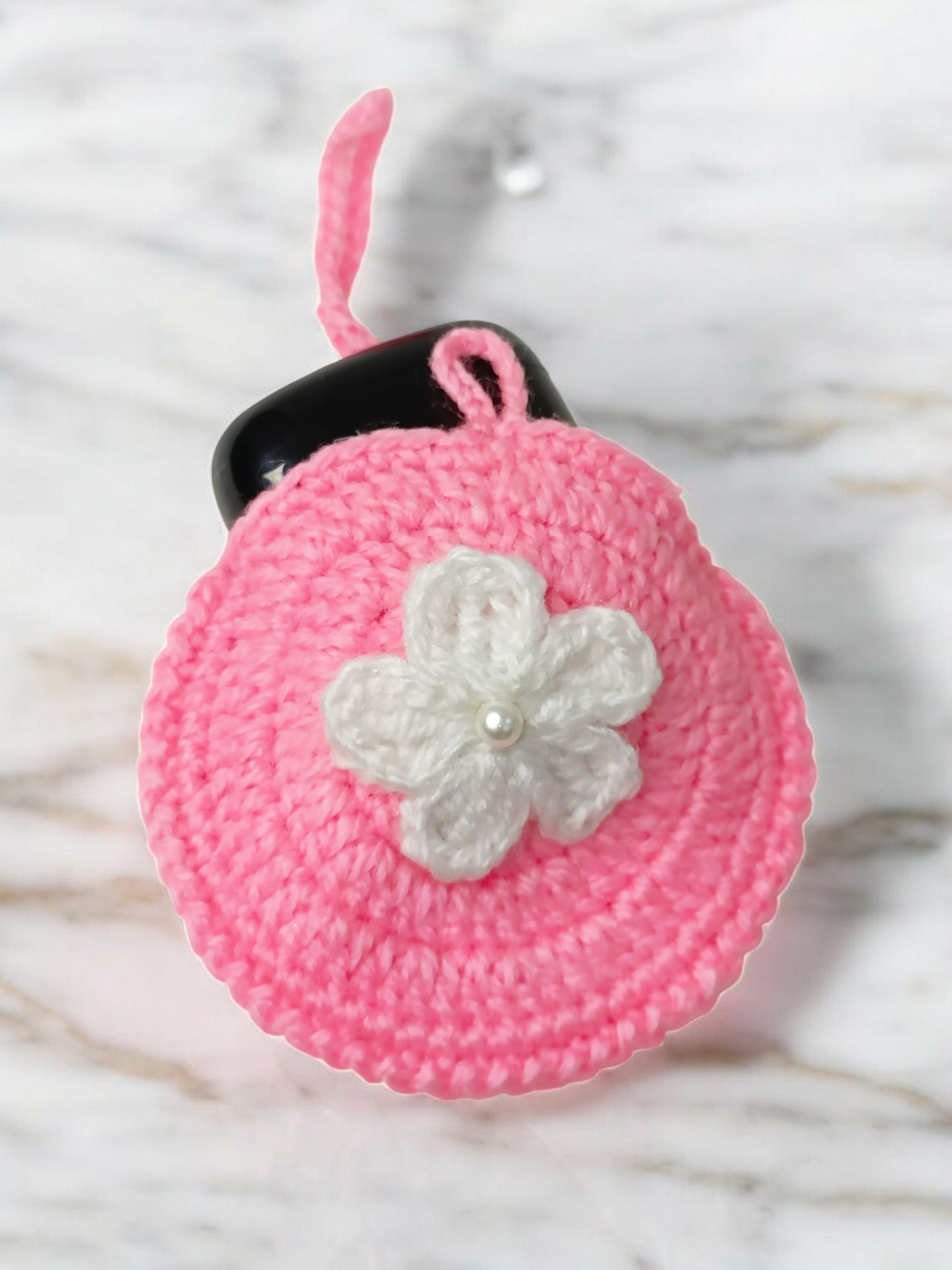 Haute Crafts Handmade Crochet Pouch with Flower Design, Crocheted Earphone Pouch, Small Things & Multi Purpose Pouch, (Pink)