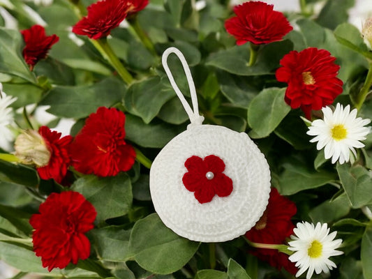 Haute Crafts Handmade Crochet Pouch with Flower Design, Crocheted Earphone Pouch,  Small Things & Multi Purpose Pouch, (White)