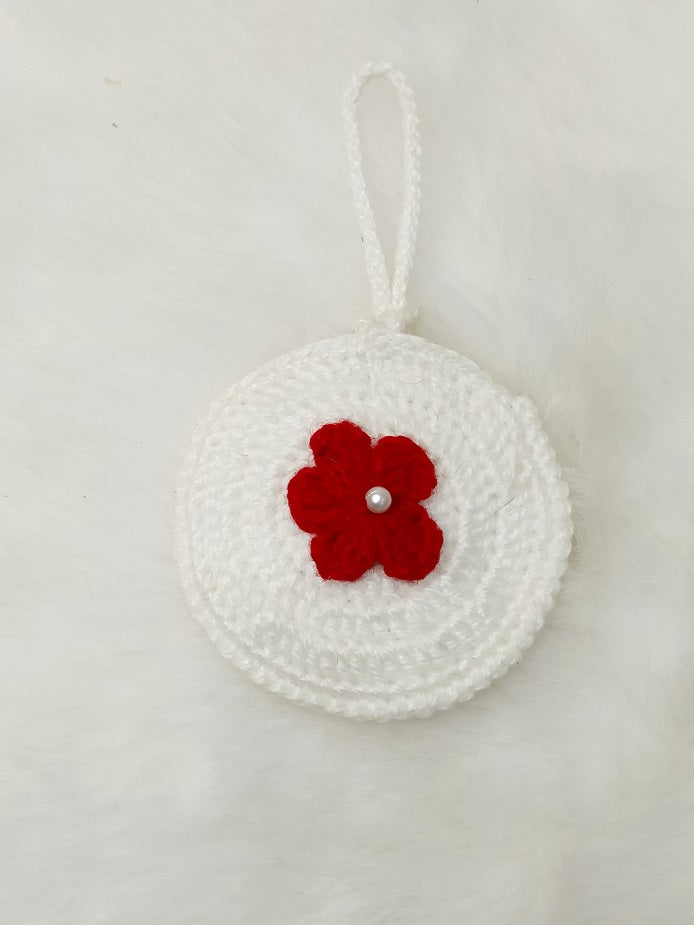 Haute Crafts Handmade Crochet Pouch with Flower Design, Crocheted Earphone Pouch, Small Things & Multi Purpose Pouch, (White)