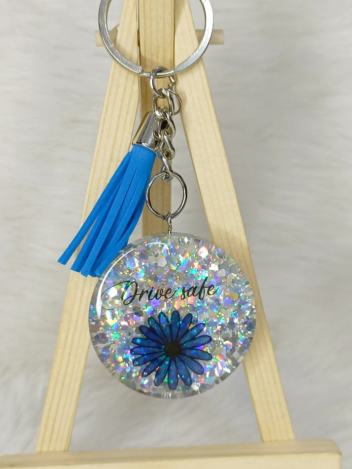 Haute Crafts "Drive Safe" Theme Keychain - Resin Alphabet Initial Letter Keychain Key Ring for Women Girls Purse Handbags, Bike, Car Keyring.Home, Small Gifts