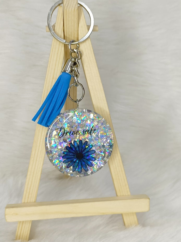 Haute Crafts "Drive Safe" Theme Keychain - Resin Alphabet Initial Letter Keychain Key Ring for Women Girls Purse Handbags, Bike, Car Keyring.Home, Small Gifts