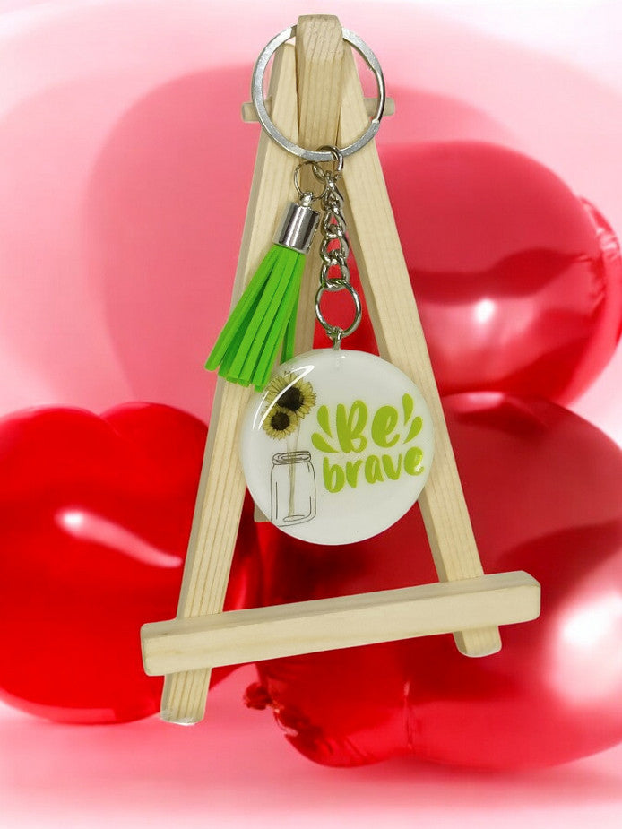 Haute Crafts "Be Brave" Theme Keychain - Resin Alphabet Initial Letter Keychain Key Ring for Women Girls Purse Handbags, Bike, Car Keyring.Home, Small Gifts