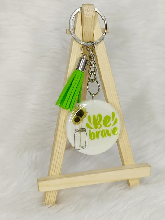 Haute Crafts "Be Brave" Theme Keychain - Resin Alphabet Initial Letter Keychain Key Ring for Women Girls Purse Handbags, Bike, Car Keyring.Home, Small Gifts
