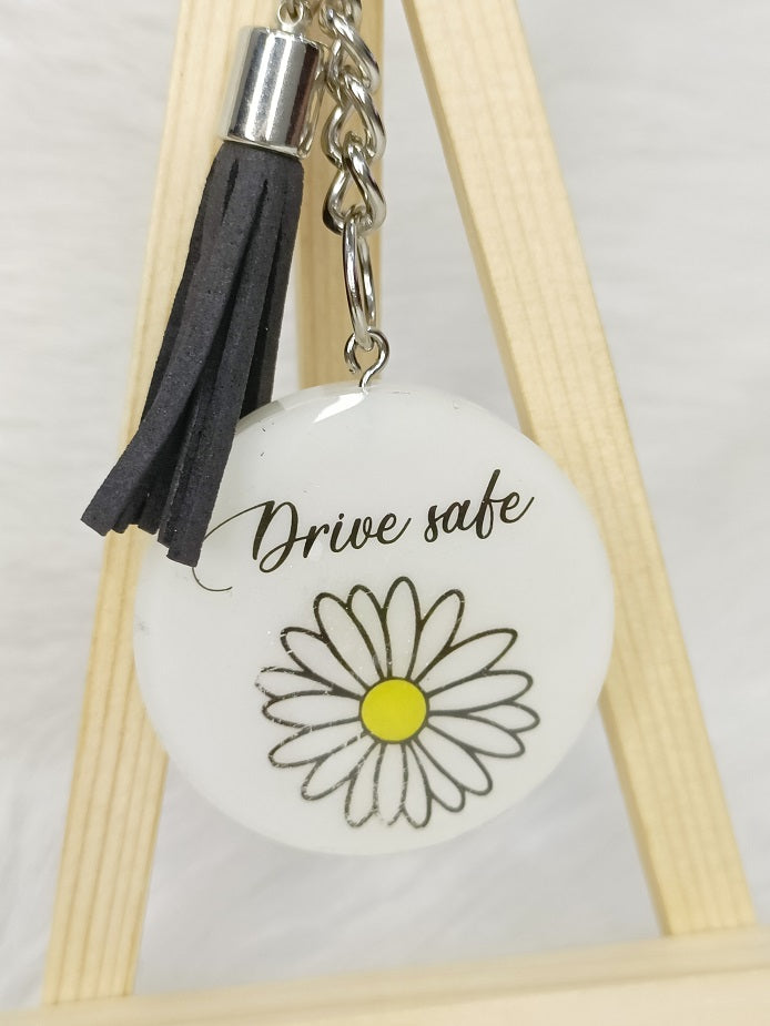 Haute Crafts "Drive Safe" Theme Keychain - Resin Alphabet Initial Letter Keychain Key Ring for Women Girls Purse Handbags, Bike, Car Keyring.Home, Small Gifts