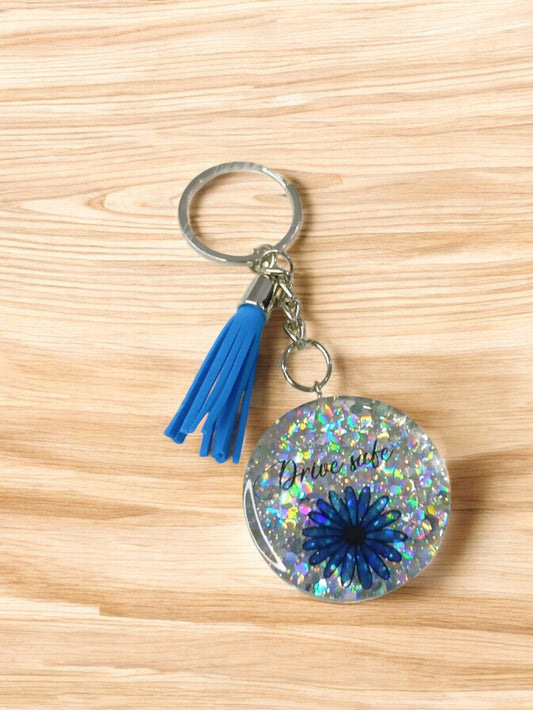Haute Crafts "Drive Safe" Theme Keychain - Resin Alphabet Initial Letter Keychain Key Ring for Women Girls Purse Handbags, Bike, Car Keyring.Home, Small Gifts