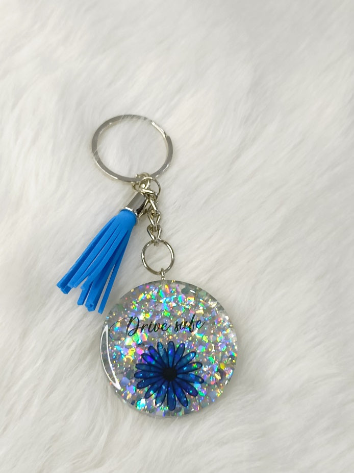 Haute Crafts "Drive Safe" Theme Keychain - Resin Alphabet Initial Letter Keychain Key Ring for Women Girls Purse Handbags, Bike, Car Keyring.Home, Small Gifts