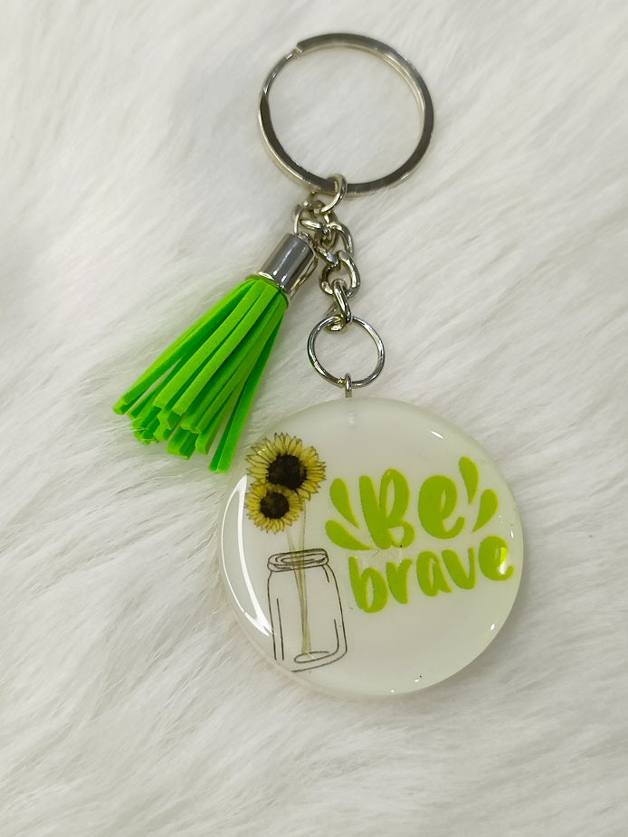 Haute Crafts "Be Brave" Theme Keychain - Resin Alphabet Initial Letter Keychain Key Ring for Women Girls Purse Handbags, Bike, Car Keyring.Home, Small Gifts