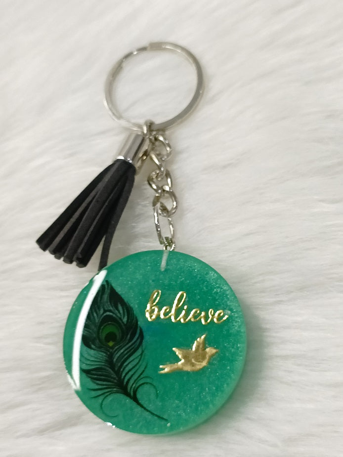 Haute Crafts "Believe " Theme Keychain - Resin Alphabet Initial Letter Keychain Key Ring for Women Girls Purse Handbags, Bike, Car Keyring.Home, Small Gifts