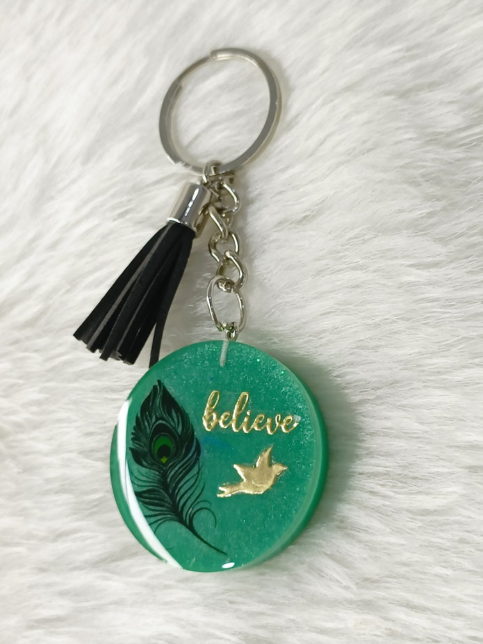 Haute Crafts "Believe " Theme Keychain - Resin Alphabet Initial Letter Keychain Key Ring for Women Girls Purse Handbags, Bike, Car Keyring.Home, Small Gifts