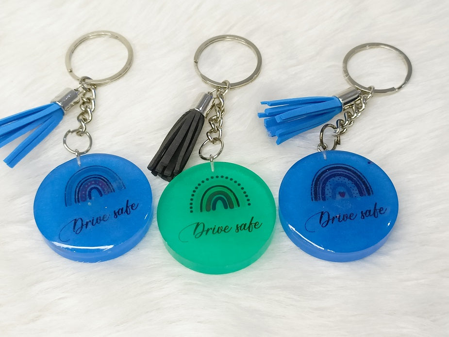 Haute Crafts "Drive Safe" Theme 3 pcs combo Keychain - Resin Alphabet Initial Letter Keychain Key Ring for Women Girls Purse Handbags, Bike, Car Keyring.Home, Small Gifts