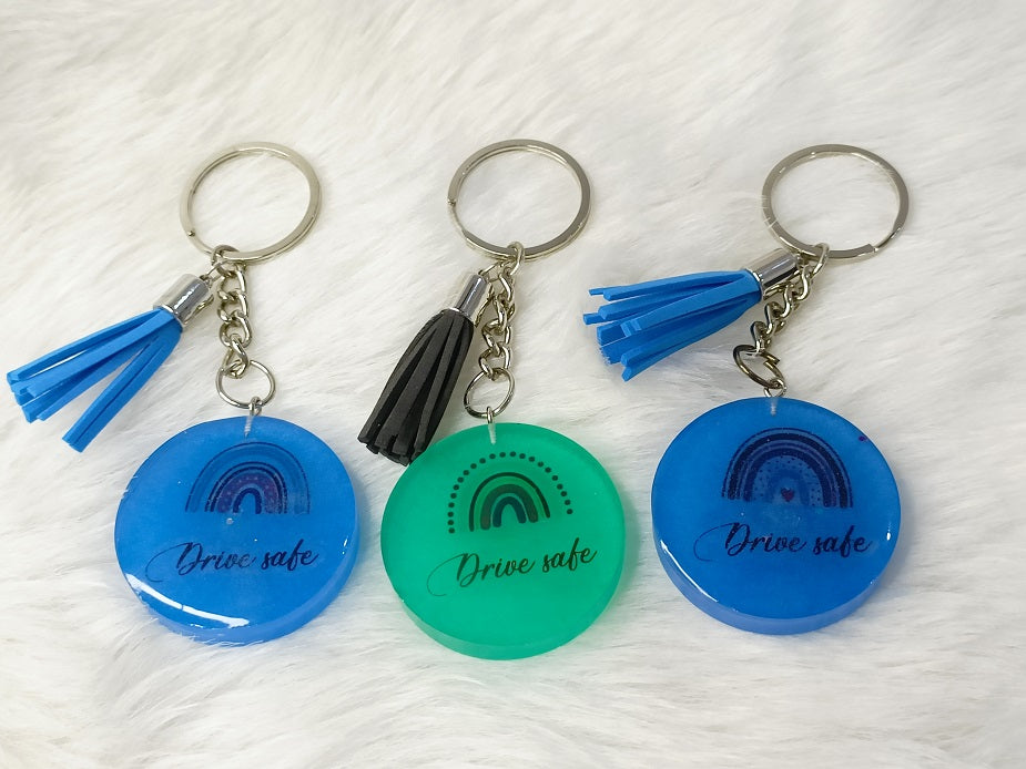 Haute Crafts "Drive Safe" Theme 3 pcs combo Keychain - Resin Alphabet Initial Letter Keychain Key Ring for Women Girls Purse Handbags, Bike, Car Keyring.Home, Small Gifts