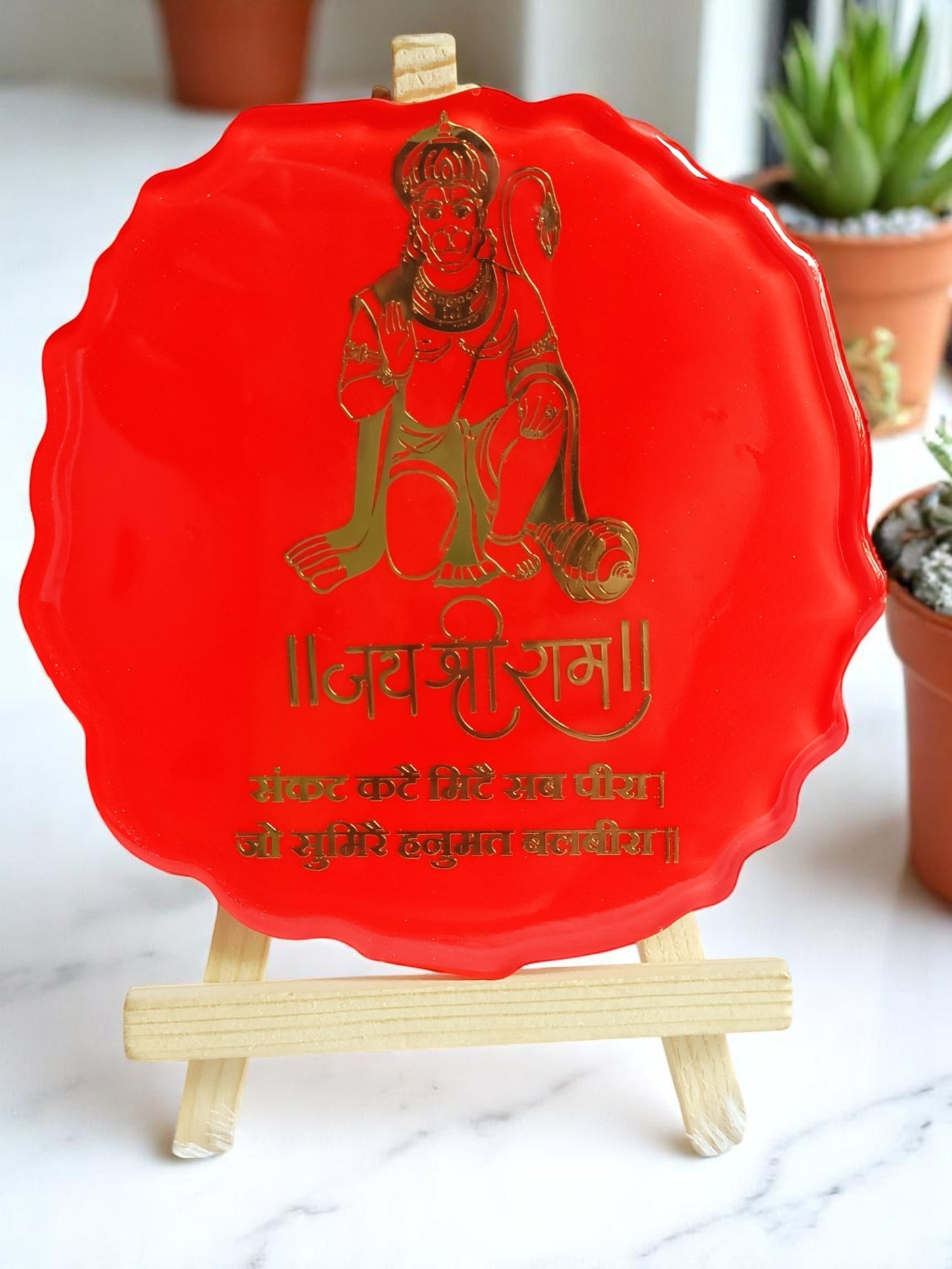 Resin Handcrafted Hanuman Mantra Resin Art Frame with Stand | Diwali Gifts, Religious gifts | Handmade with Resin (FREE STAND) (Pack of 1, 13 cm Height)