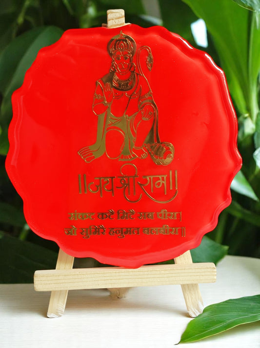 Resin Handcrafted Hanuman Mantra Resin Art Frame with Stand | Diwali Gifts, Religious gifts | Handmade with Resin (FREE STAND) (Pack of 1, 13 cm Height)