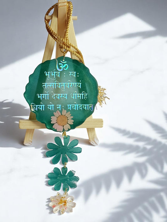 Resin 3D Gayatri Mantra Car Hanging for Positivity (Can be Used as Home Decor, satsang Gifting, Wall Hangings, Meditation Room, Yoga Temple, Wind Chime) 1p