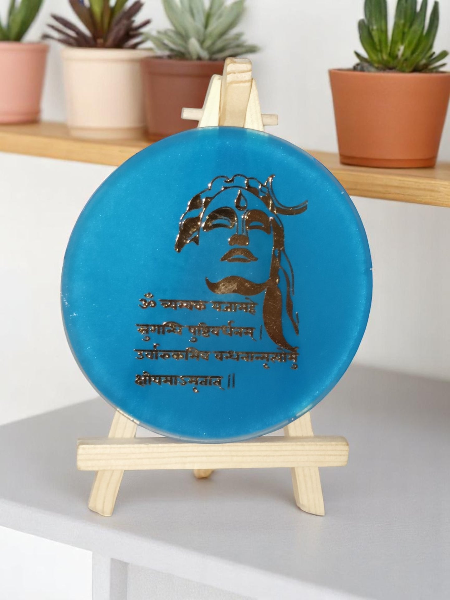 Resin Handcrafted Mahamrityunjay Mantra Resin Art Frame with Stand | Diwali Gifts, Religious gifts | Handmade with Resin (FREE STAND) (Pack of 1, 13 cm Height)