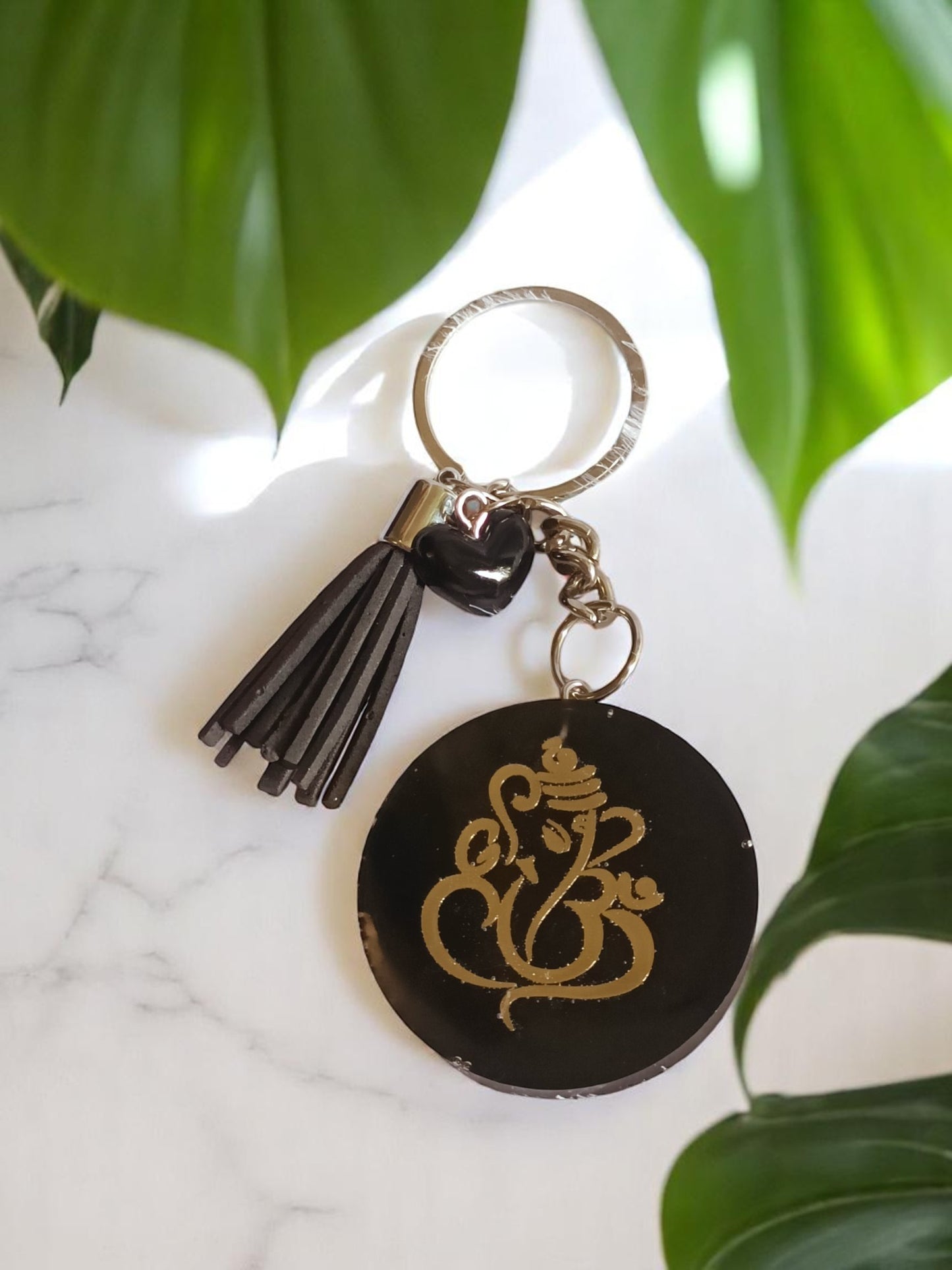 Haute Crafts Ganesh ji Theme with Tassel ,Resin Keychain Key Ring for Women, Girls Purse ,Handbags, Car, Bike.