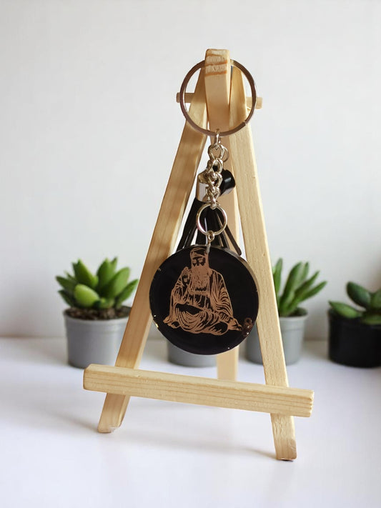 Haute Crafts Guru Nanak ji Theme with Tassel & Heart ,Resin Keychain Key Ring for Women, Girls Purse ,Handbags, Car, Bike.