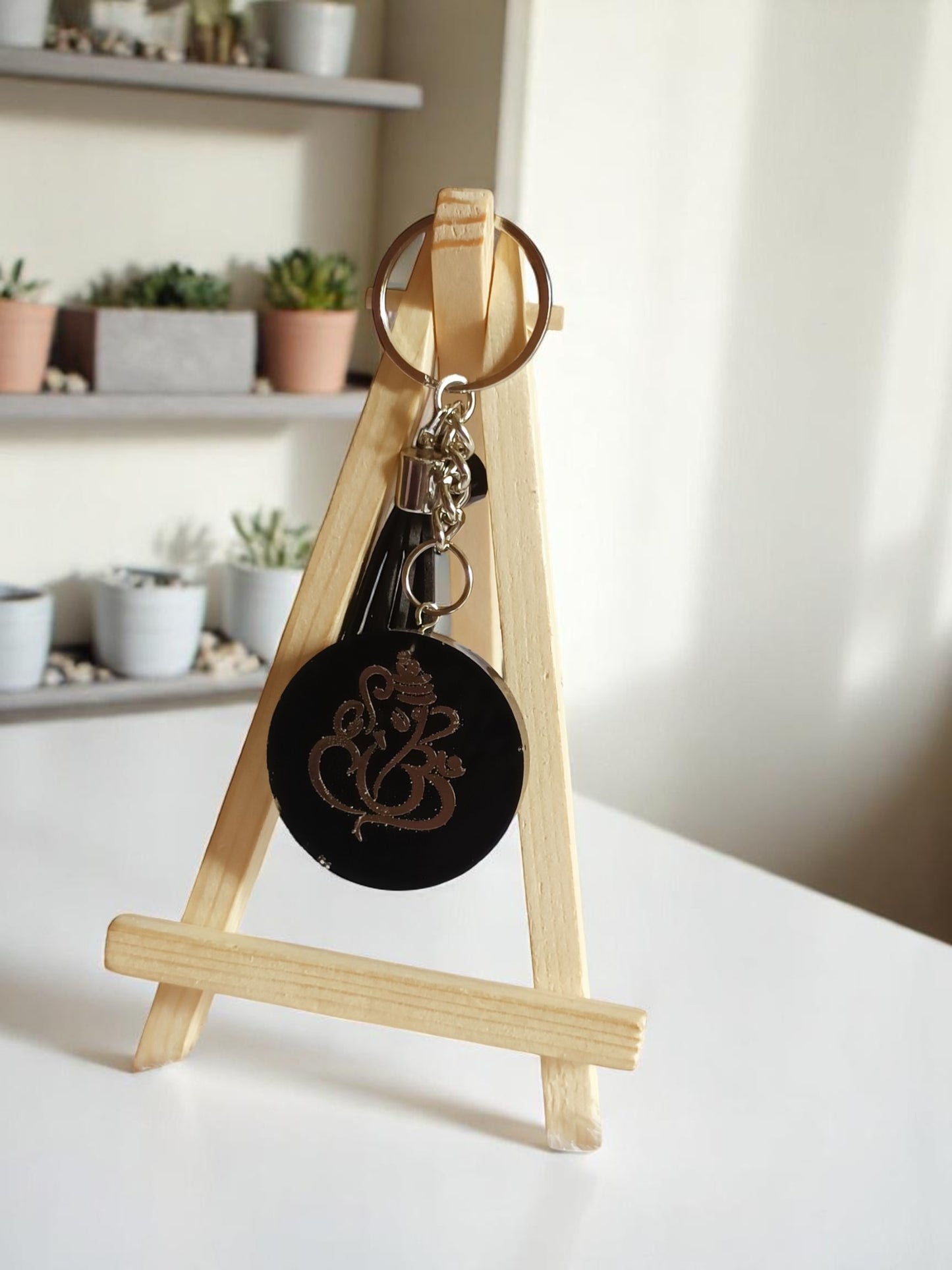 Haute Crafts Ganesh ji Theme with Tassel ,Resin Keychain Key Ring for Women, Girls Purse ,Handbags, Car, Bike.